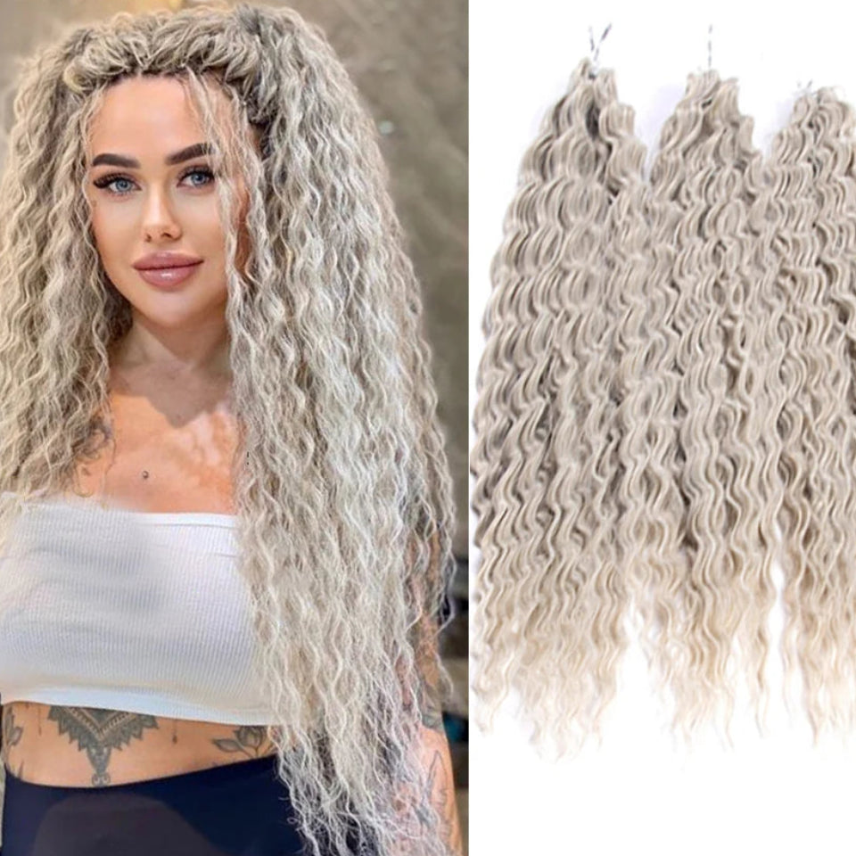 Ariel Curl Water Wave Crochet Hair | Sophisticated 22-Inch Synthetic Braiding Extensions | Elegant "High Temperature Fiber" Water Twist | "Dignified" Ombre Blonde &amp; Pink Tones for Radiant Versatile Styling Luxegan