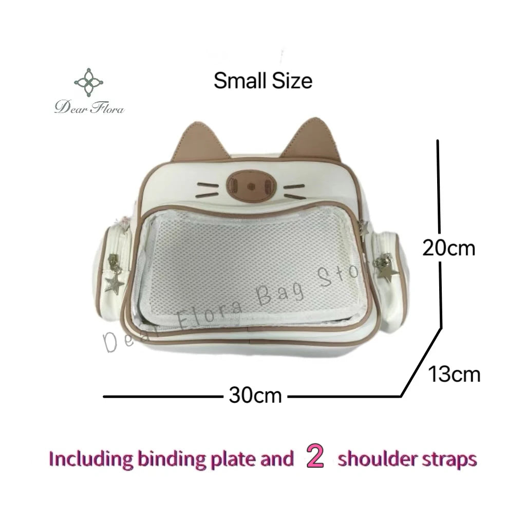 New Y2K Korean Kawaii Cat Ita Bag | Cute Transparent Window PU Shoulder Bag | Harajuku Crossbody & Fashion Backpack for Girls (Model 180) Luxegan