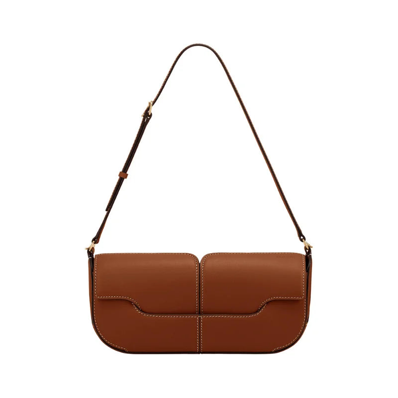 French Chic Compact Horizontal Saddle Bag | Luxury Woman Shoulder Underarm Stick Bag (Classic Long Clutch & Handbag) Luxegan