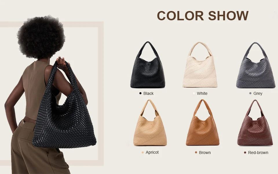 Large Woven PU Leather Shoulder Bag | Soft Summer Beach Shopper with Purse Luxegan