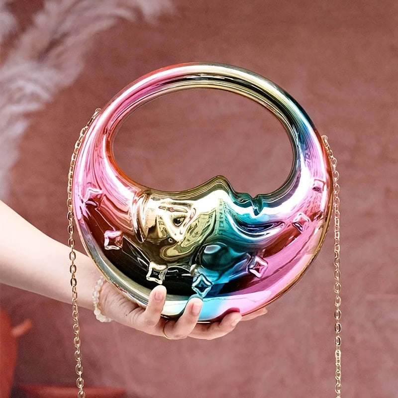 Hard Acrylic Moon Shape Clutch | Gold/Silver Shell Ladies Evening Purse Luxegan