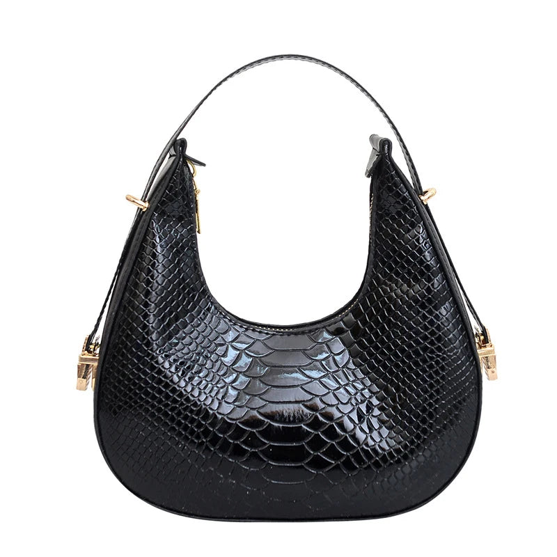 Minimalist Half-Moon Underarm Bag | Soft Serpentine Shoulder Purse Luxegan