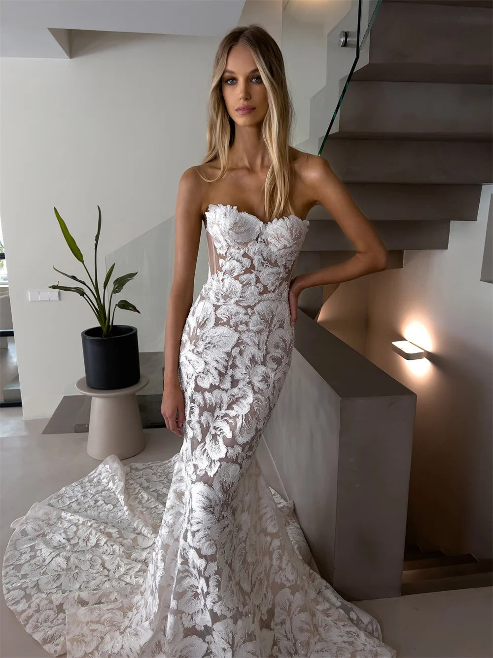 White Lace Embroidery Prom Dress | Spaghetti Strap Scoop Neck Evening Gown | Sleeveless A-Line Tulle Formal Wedding Party Dress Luxegan