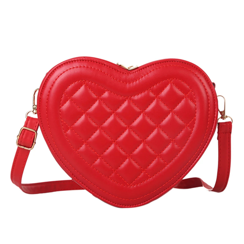 Fashion Love Heart Shaped Crossbody Bag | Rhombic Pattern Leather Chain Totes Luxegan