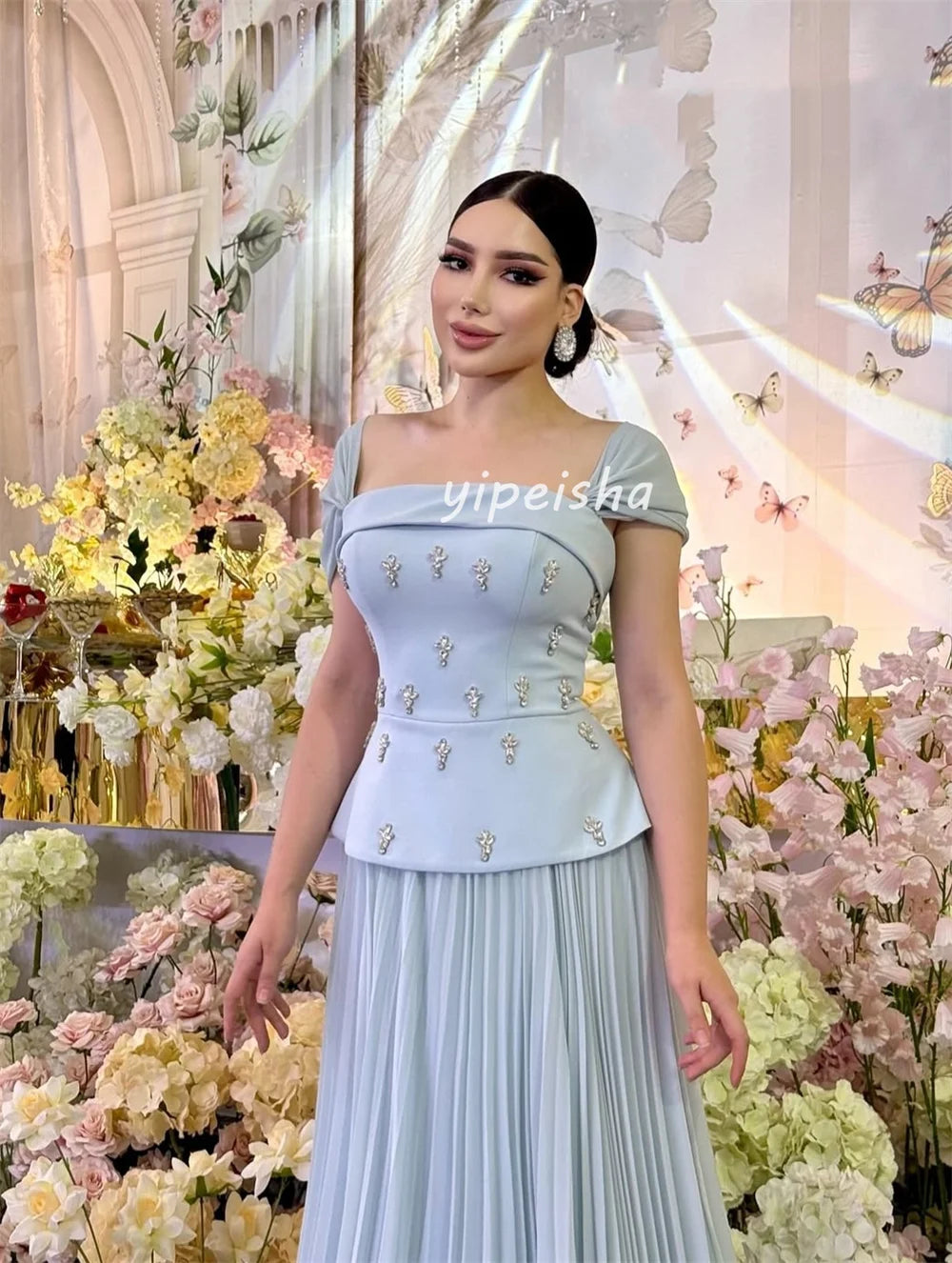 Rhinestone Draped Jersey A-Line Off-Shoulder Gown | Bespoke Formal Evening Dress Luxegan