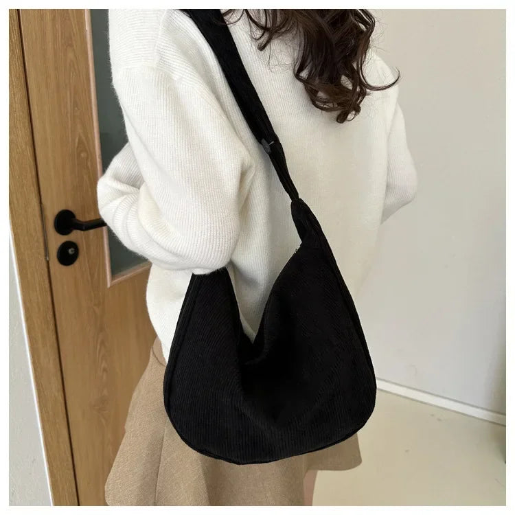 Corduroy "Lazy Wind" Dumpling Bag | Japanese Literary & Korean Casual Handbag Luxegan