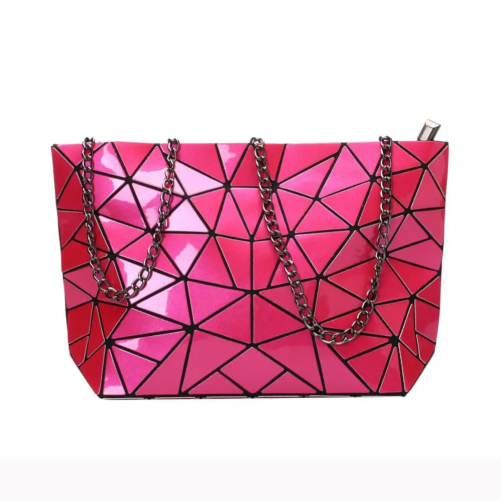 Women’s Geometric Chain Shoulder Bag | Fashion Folding Messenger Bag | Trendy PU Leather Hobo Crossbody | Versatile Plain Geometric Clutch & Evening Bag (Model 2037) Luxegan