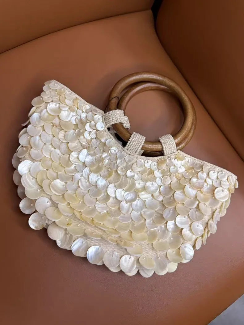 Pure Handmade Natural Shell Bag | New Niche Design Summer Vacation Beach Bag & French Heavy Industry Fashion Ladies Handbag Luxegan