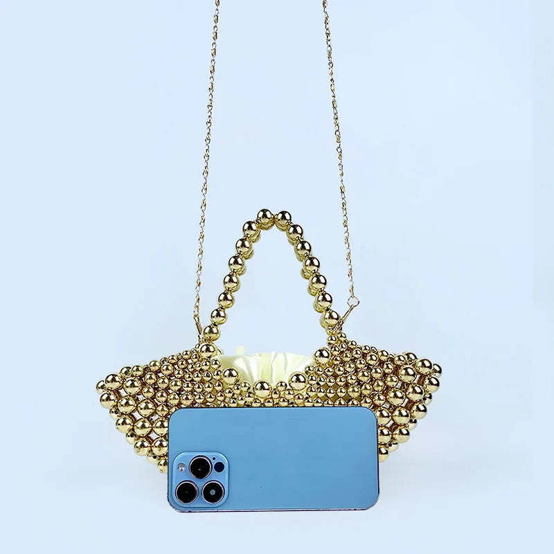 Summer Haute Couture Niche Fan-Shaped Beaded Bag | New Handmade Hollow Pearl Crossbody | Elegant ABS Pearl Hobo & Evening Handbag Luxegan