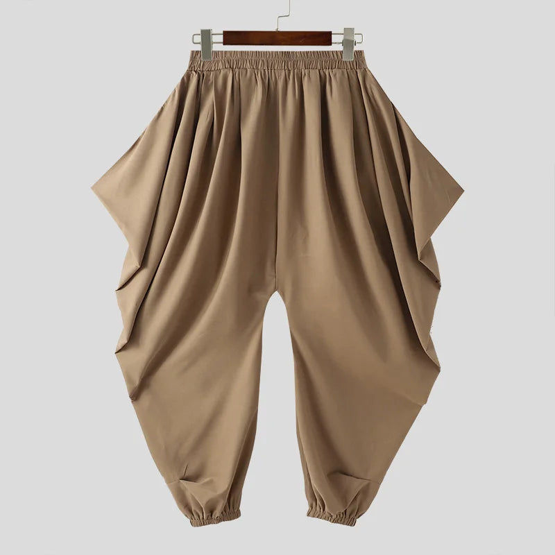 Irregular Drop-Crotch Harem Pants | Sophisticated Mid-Waist Wide-Leg Silhouette | Elegant "Full-Length" Streetwear Joggers | "Dignified" Pleated Loose Trousers for Radiant Versatile Styling Luxegan
