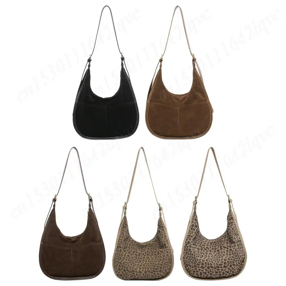 Women’s Leopard Print Faux Suede Crossbody Bag | Large Multi-Pocket Shoulder Tote | Trendy Leopard Pattern Hobo Messenger Bag | Versatile Soft Suede Handbag with Adjustable Strap Luxegan