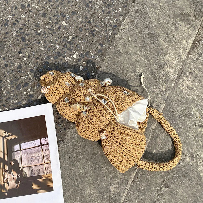 Hand-Woven Shell Bag | Luxury Pearl Chain Crossbody Purse Luxegan