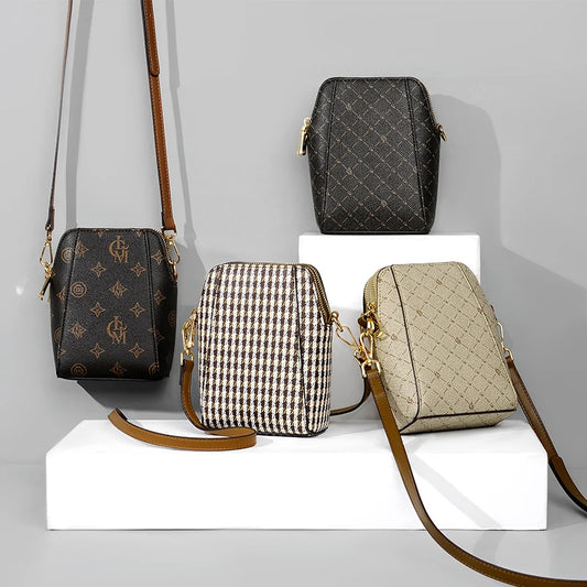 High-Quality Houndstooth Crossbody | Sophisticated Letter-Printed Shoulder Handbag | Elegant Small Square Bag | "Dignified" Soft Multifunctional Tote for Versatile Styling Luxegan
