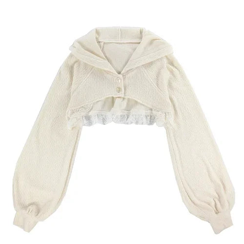 Bow-Detail Patchwork Strapless Mini Dress & Cardigan Set – Empire Waist, Sweet, Winter Luxegan