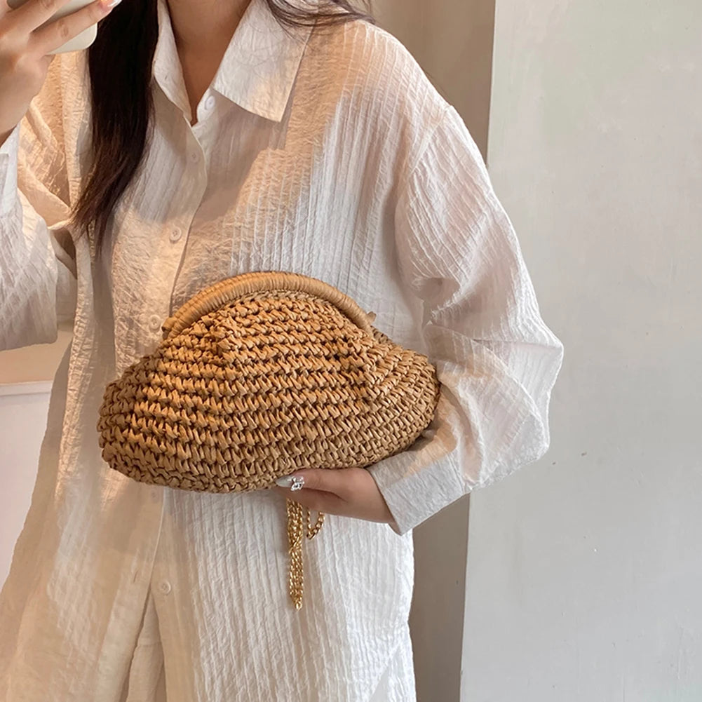 Women's Straw Woven Bag | Chain Strap Clutch Purse & Stylish Crossbody Bag Luxegan