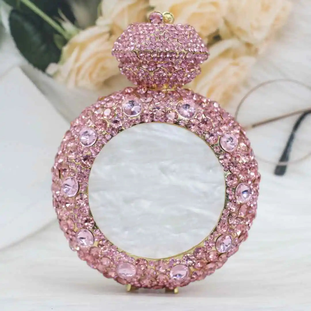 New Design "Big Diamond Ring" Evening Bag | Luxury Bridal Wedding Rhinestone Clutch | Elegant Circular Gold & Silver Handbag | Glamorous Sequined Dress Purse (Model DR521) Luxegan