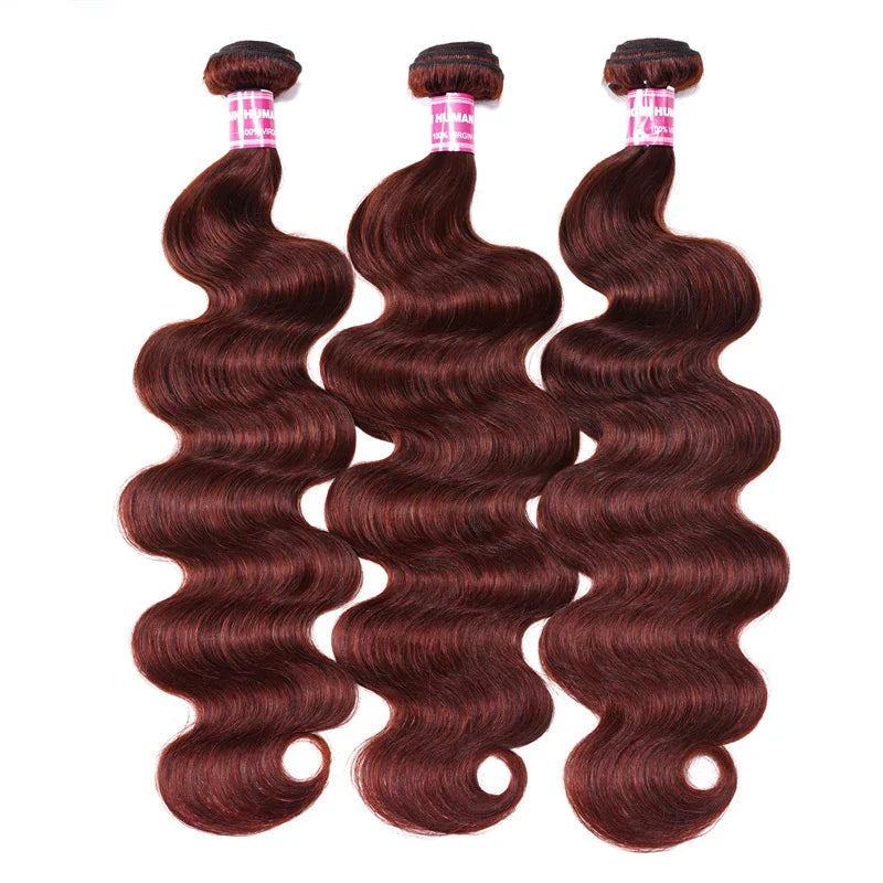 Grade 12A Reddish Brown Brazilian Body Wave Hair System | Autumn-Inspired Copper Tone 3 Bundles Pack | Professional 4x4 Transparent Lace Closure | Premium Remy Human Hair Weft Collection for Full-Volume Custom Installs Luxegan