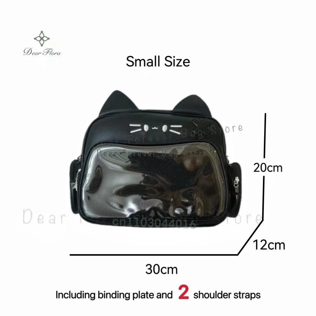 New Y2K Korean Kawaii Cat Ita Bag | Cute Transparent Window PU Shoulder Bag | Harajuku Crossbody & Fashion Backpack for Girls (Model 180) Luxegan