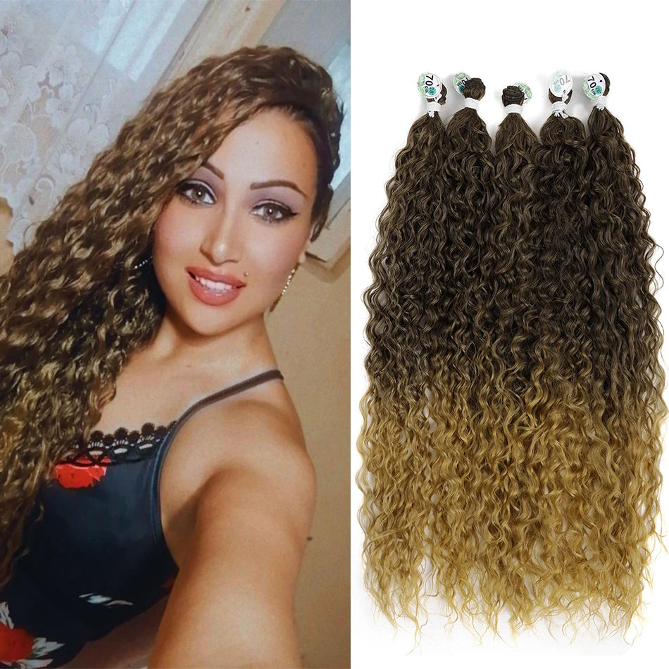 Long Curly Synthetic Hair Bundles | Water Wave Extensions | 28–32 Inches Luxegan