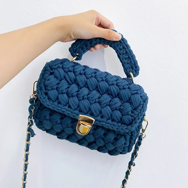 DIY Fashion Knitted Rope Woven Tote | Casual Chain Shoulder Bag Luxegan