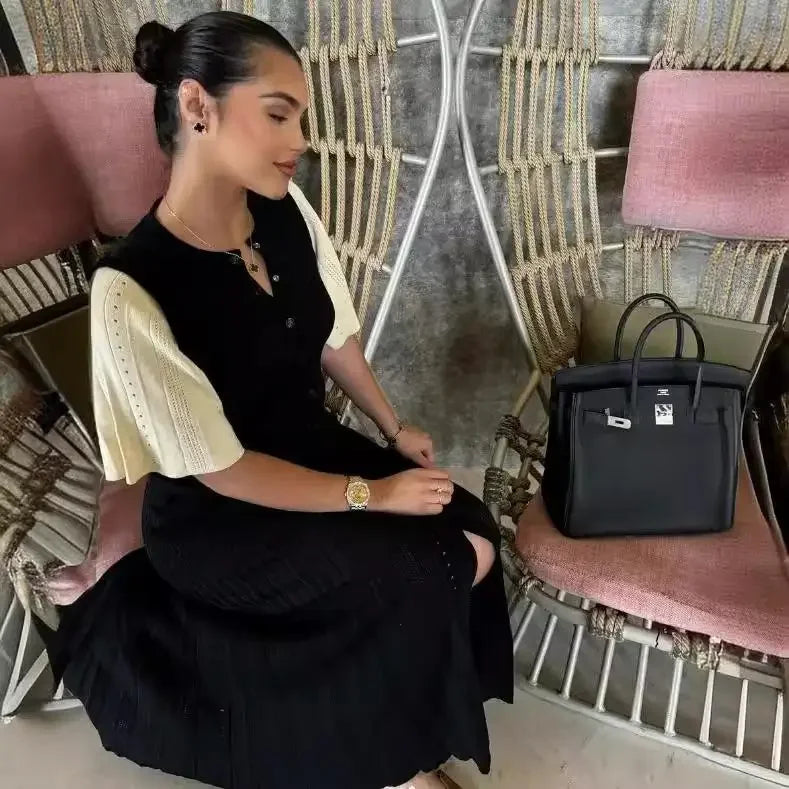 Elegant High-Waist Knitted Split Dress | Sophisticated O-Neck Sleeveless Gown | Elegant "High-Street" Silhouette | "Dignified" Draped Ankle-Length Dress for Radiant Versatile Spring & Summer Styling Luxegan