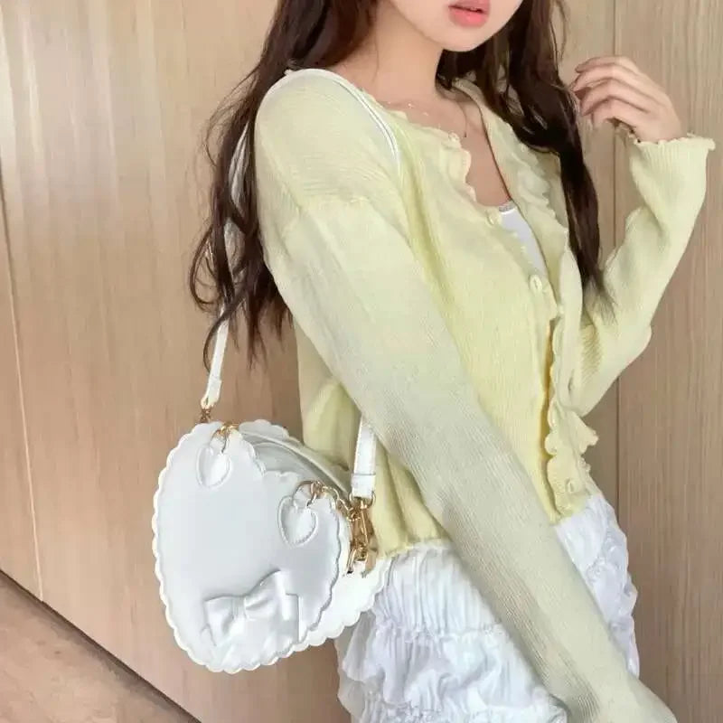 PU Leather Bow Shell Bag | Hard Pink Lolita Japan Style Messenger Purse Luxegan