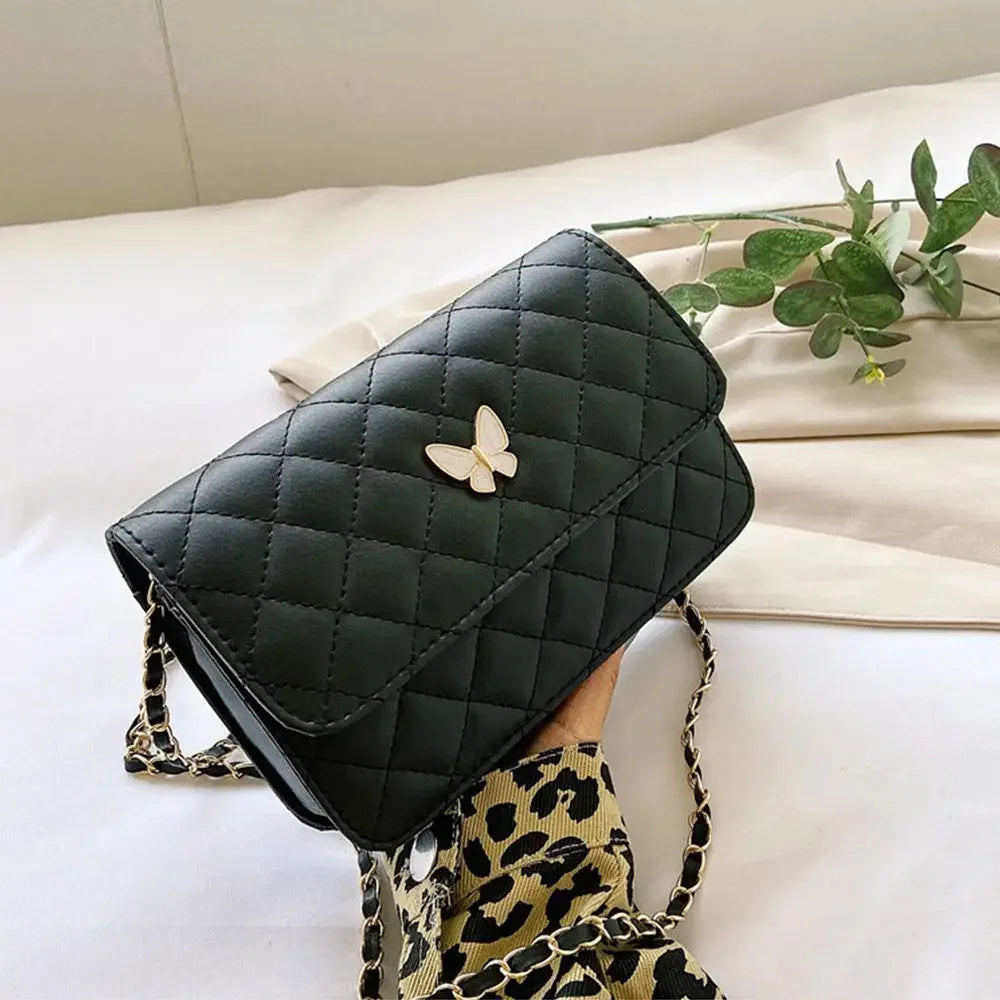 PU Leather Shoulder Bag Classic Style | Diamond Pattern Chain Bag & Women's Trendy All-Match Crossbody Bag (Mini Korean Style) Luxegan