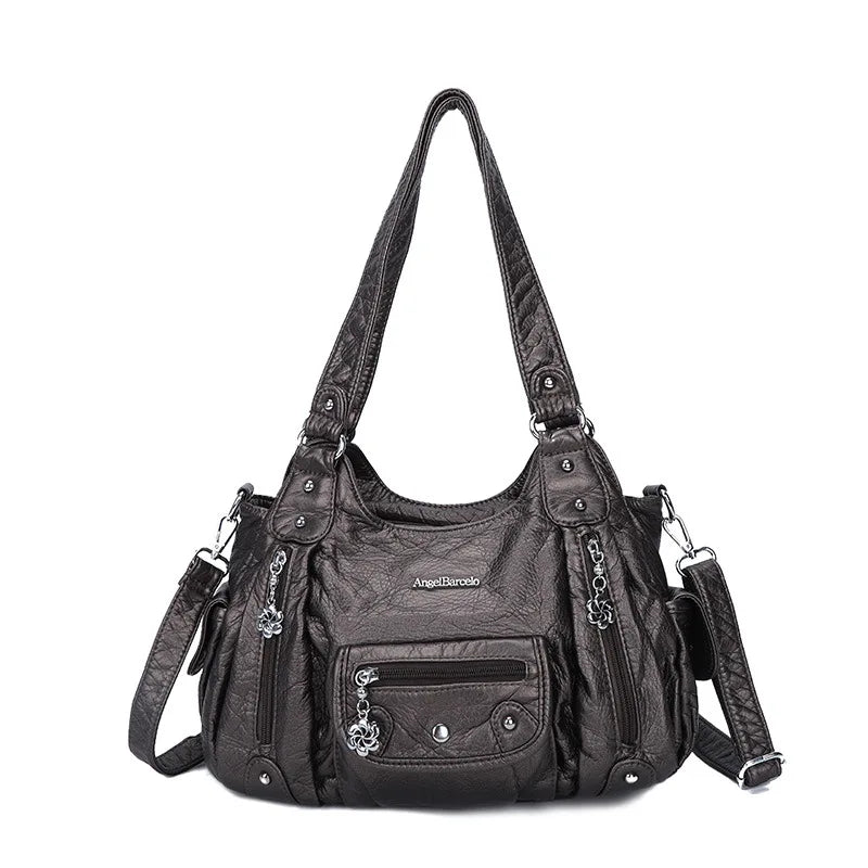 Fashion Women's PU Leather Top-Handle Handbag | Soft Satchel Shoulder Bag & Crossbody Purse (Female Hᴏbos Style) Luxegan