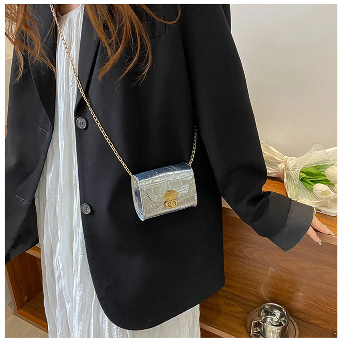 Women’s Fashion Travel Mini Wallet | Sophisticated Small Square Box Bag | Trendy Nylon Crossbody & Shoulder Bag for Girls | Elegant Black, Gold, and Silver Versatile Purse Luxegan