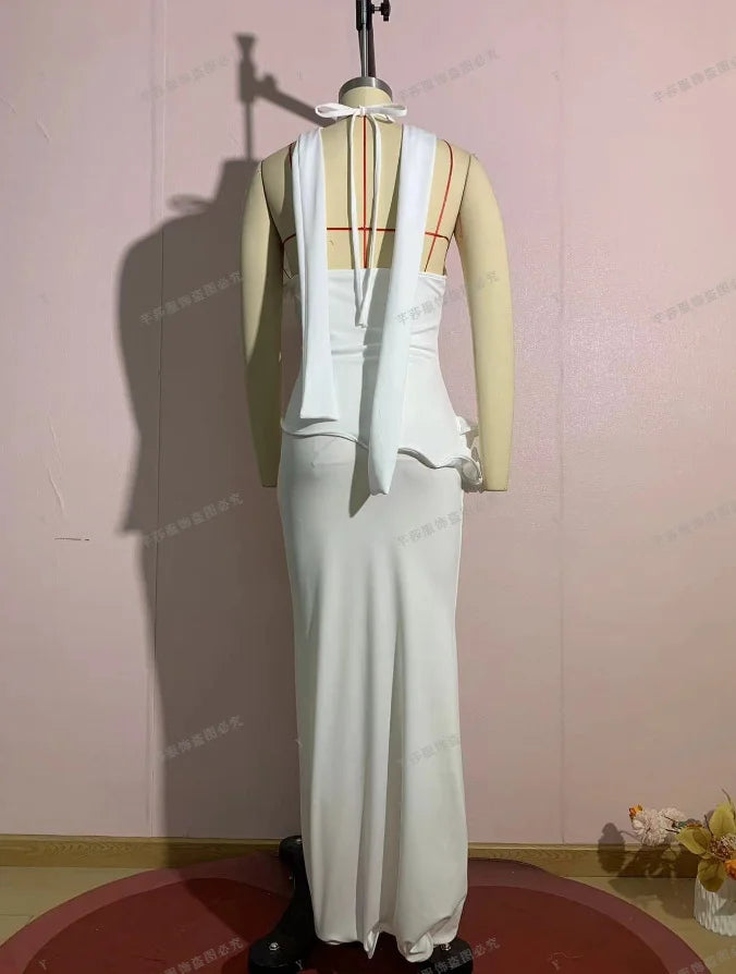 Halter Neck Backless Maxi Dress | Sleeveless Slim Fit Hip-Hugging Elegant Long Dress Luxegan