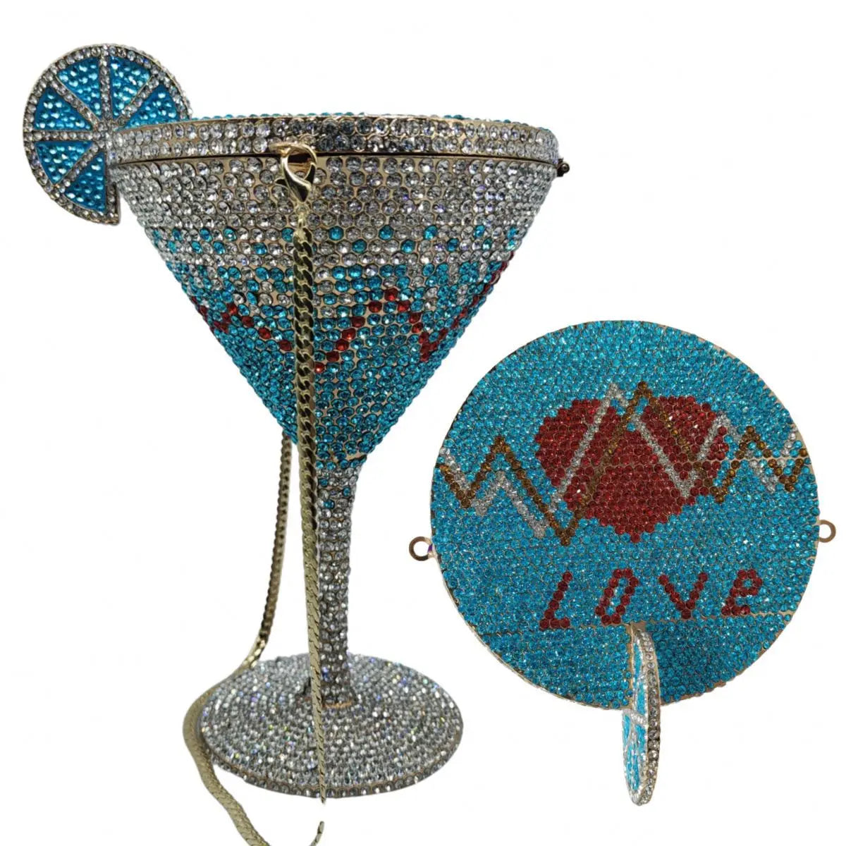 Jewels Martini-Glass Evening Purse | Sophisticated Diamond-Encrusted Bridal Handbag | Elegant Crystal Dinner Clutch | "Dignified" Rhinestone-Detailed Minaudière for High-Fashion Party Styling Luxegan
