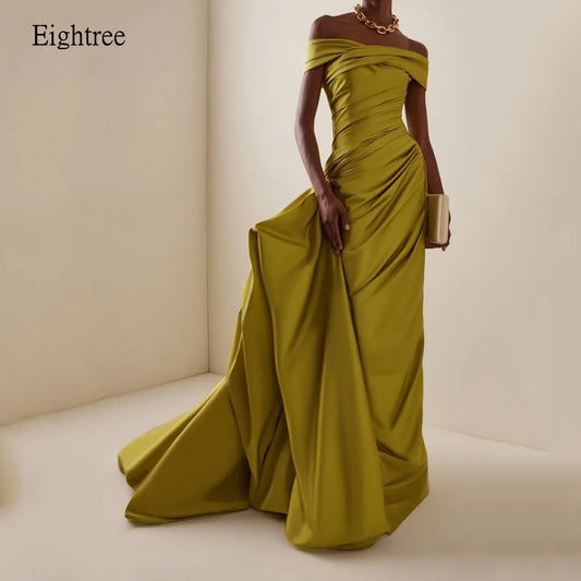 Vestidos de fiesta formales de sirena elegantes con hombros descubiertos Eightree con cola lateral, vestidos de fiesta largos hasta el suelo personalizados