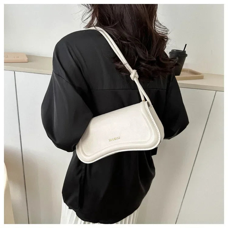 Fashion Ladies Small PU Leather Underarm Bag | Solid Color Top-Handle Purse | Women's Shoulder Crossbody Saddle Handbag Luxegan