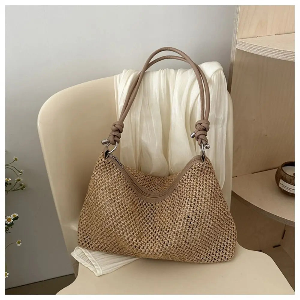 Handmade Braid Straw Bag | Large Capacity Summer Beach Shoulder Bag & Women Girls Fashion Handbag (Rattan Woven Tote for Ladies) Luxegan