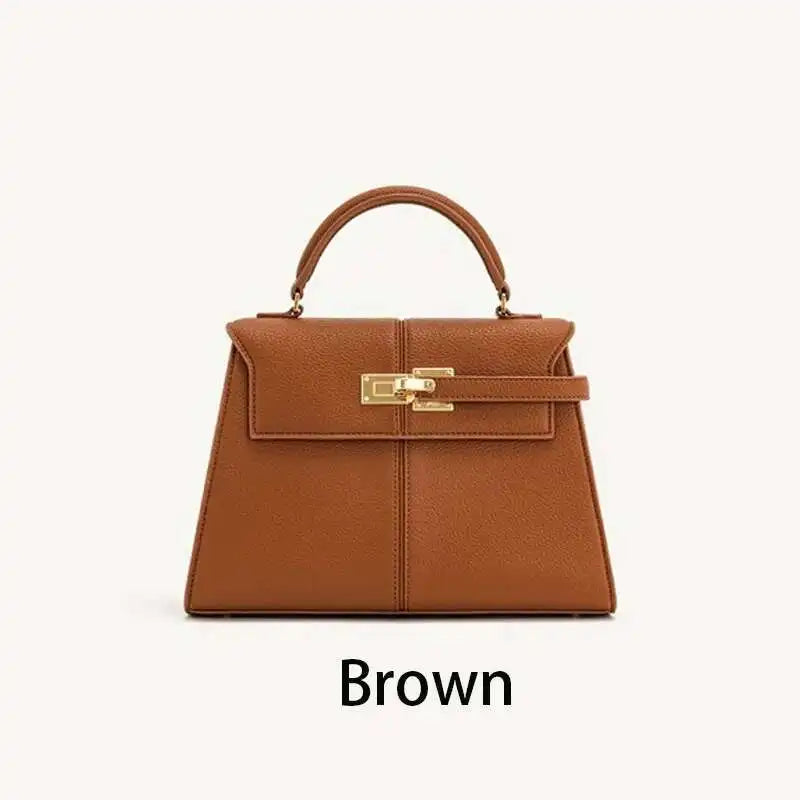 Trapezoidal Leather Women’s Handbag | Sophisticated Niche Designer Top-Handle Bag | Elegant Square Day Clutch | Fashion-Forward PU Leather Shoulder Bag with Artisan Charm Luxegan