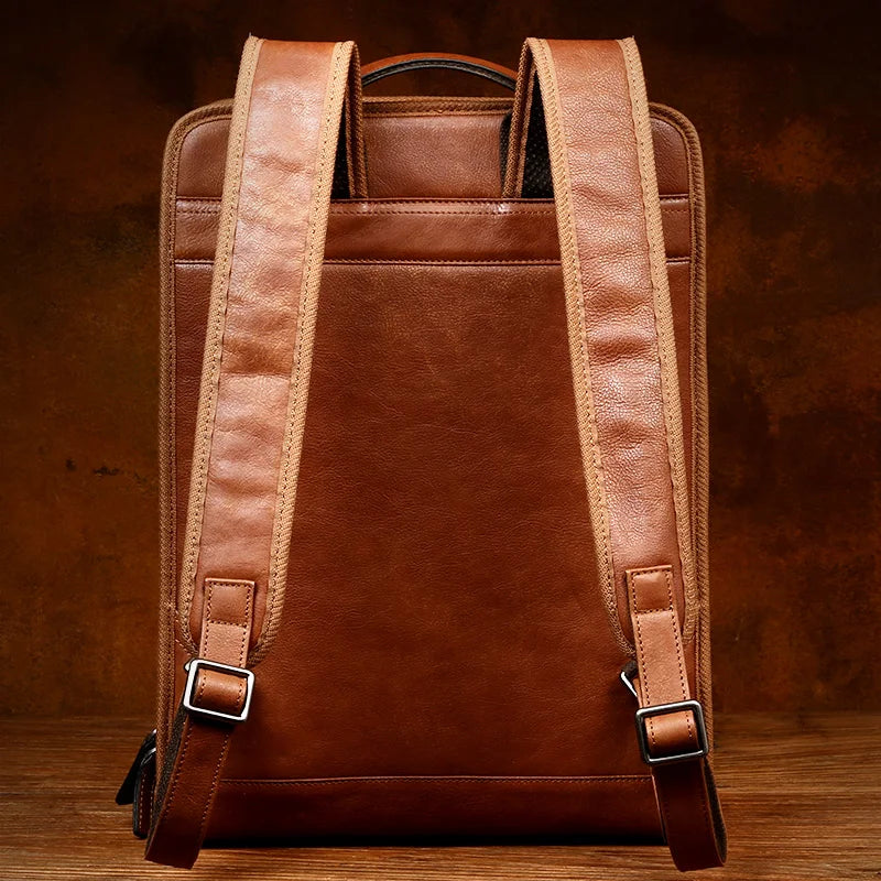 Genuine Cow Leather Business Backpack | High-End Computer & Travel Bag | Professional Softback Rucksack with Canvas Lining | Men's & Unisex Executive Travel Pack (Model 1121) Luxegan