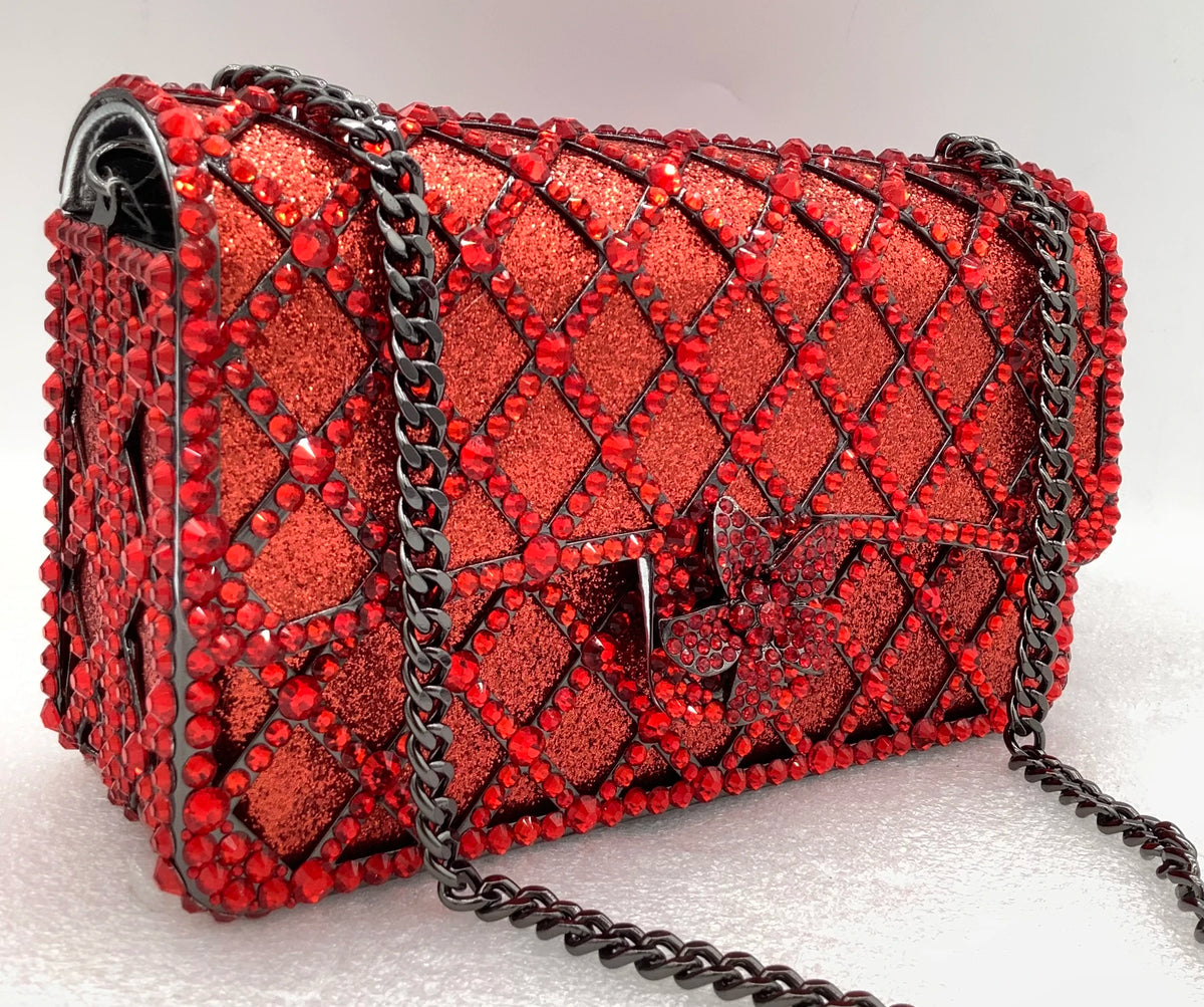 Luxury Jeweled Minaudière Clutch | Long Chain Messenger Messenger Bag for Party & Wedding | Diamond & Gem Encrusted Metallic Handbag | Women’s High-Fashion Evening Shoulder Bag (Model 01) Luxegan
