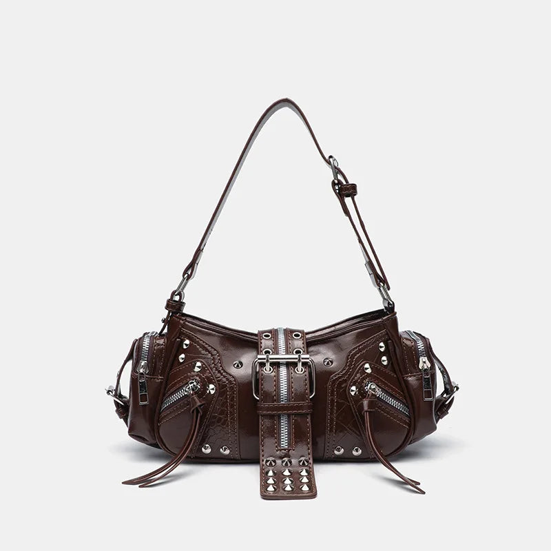 Women’s Y2K Punk Vintage Shoulder Purse | Gothic Black PU Leather Rivet Handbag | Luxury Spiked Crossbody &