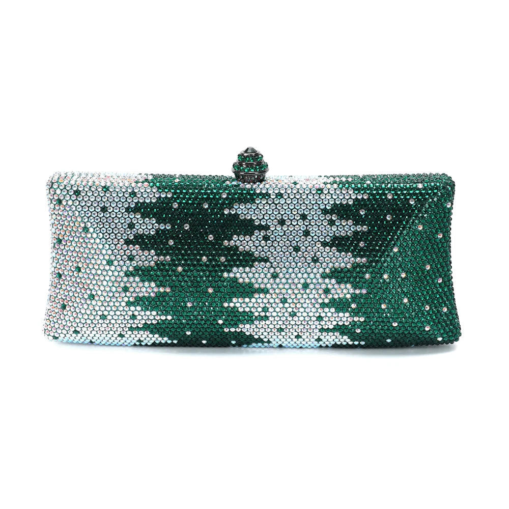 Colorful Diamond Gala Evening Bag | Sophisticated Rhinestone Party Clutch | Elegant Metallic Dinner Purse | "Dignified" Hard-Shell Bridal Handbag for Versatile Occasion Styling Luxegan