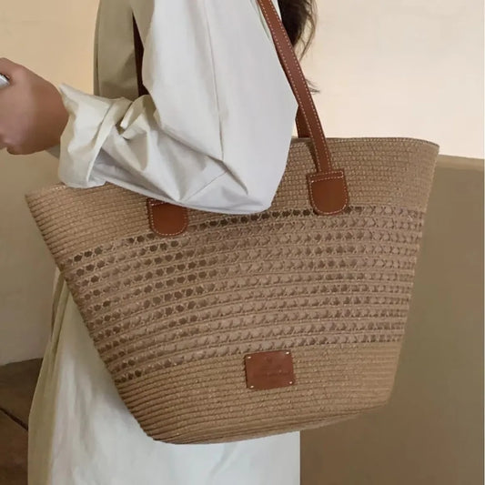 Women’s Large Capacity Straw Basket Handbag | Sophisticated Luxury Designer Beach Bag | Elegant Summer Shopper Tote | Fashion-Forward High-Capacity Shoulder Bag for "Dignified" Seasonal Style Luxegan