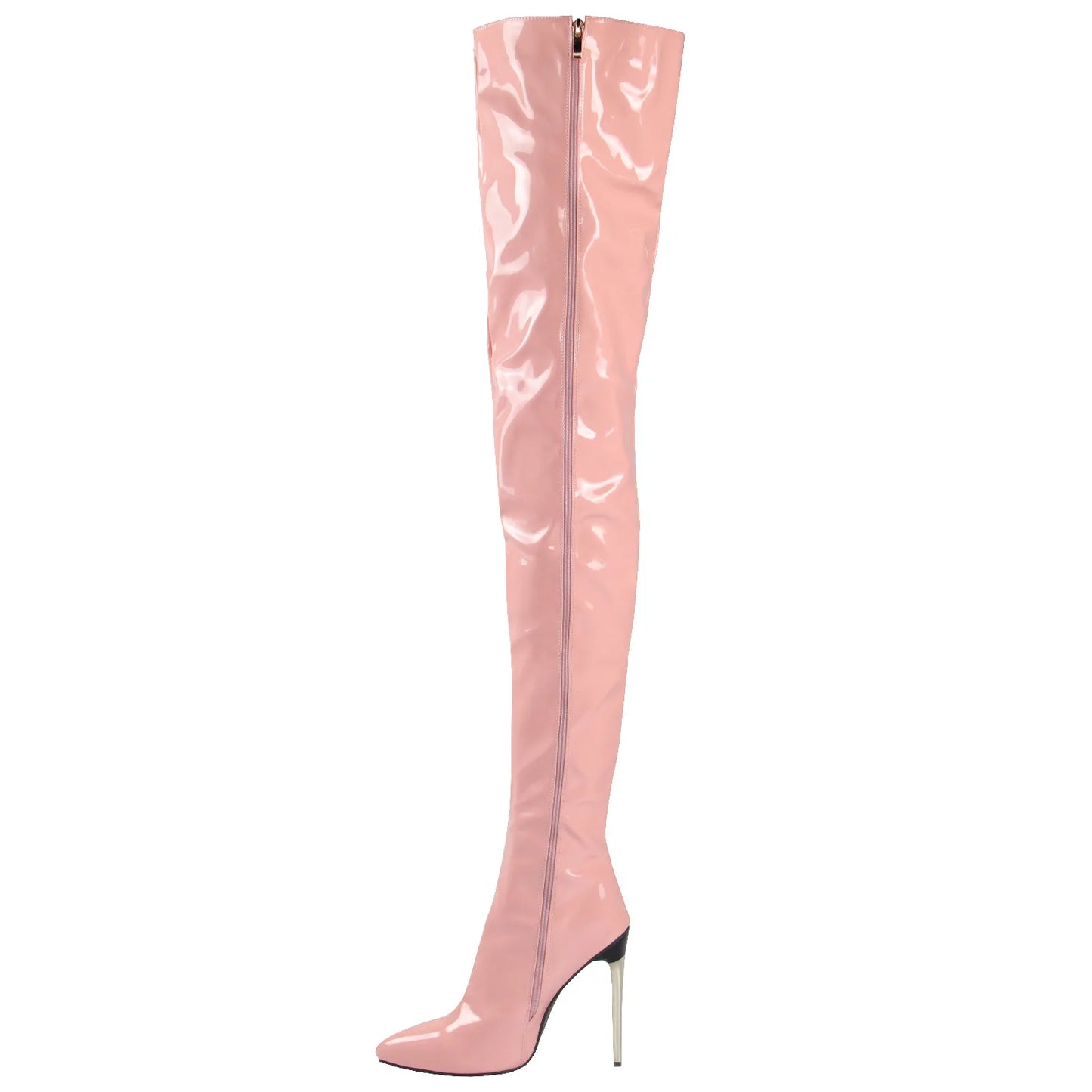 Patent Leather Over-the-Knee Stilettos | Sophisticated Super High Heel Thigh-High Boots | Elegant "Handmade Modern" Silhouette | "Dignified" Sexy Pointed Toe Winter Boots for Radiant Versatile Styling Luxegan
