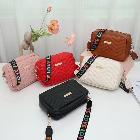 Embroidered Camera Bag | Casual Small Square Bag with Printed Strap Luxegan