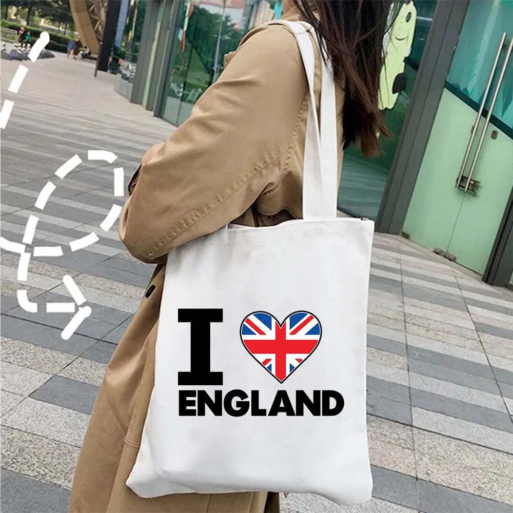 London Big Ben England Map Flag Canvas Tote Bag | UK City Landscape Skyline Shoulder Shopping Handbag (Women's Tourist Gift) Luxegan