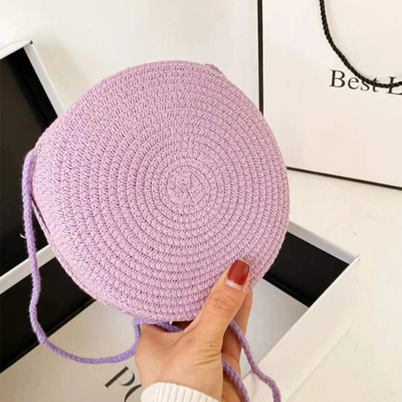 Round Straw Bag | Women's Woven Beach Crossbody Bag & Handmade Knitted Small Handbag Luxegan