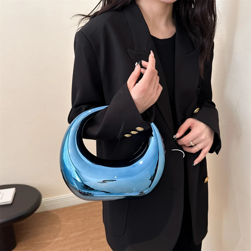 Golden Evening Handbag | Round Handle PVC Wrist Bag & Luxury Designer Clutch Luxegan