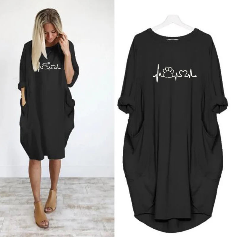 Women's Plus-Size Loose Long-Sleeved Dress | Casual Solid Color O-Neck Winter Pullover | Soft Knit Knee-Length Everyday Dress | Comfortable All-Season Basic Wardrobe Staple Luxegan
