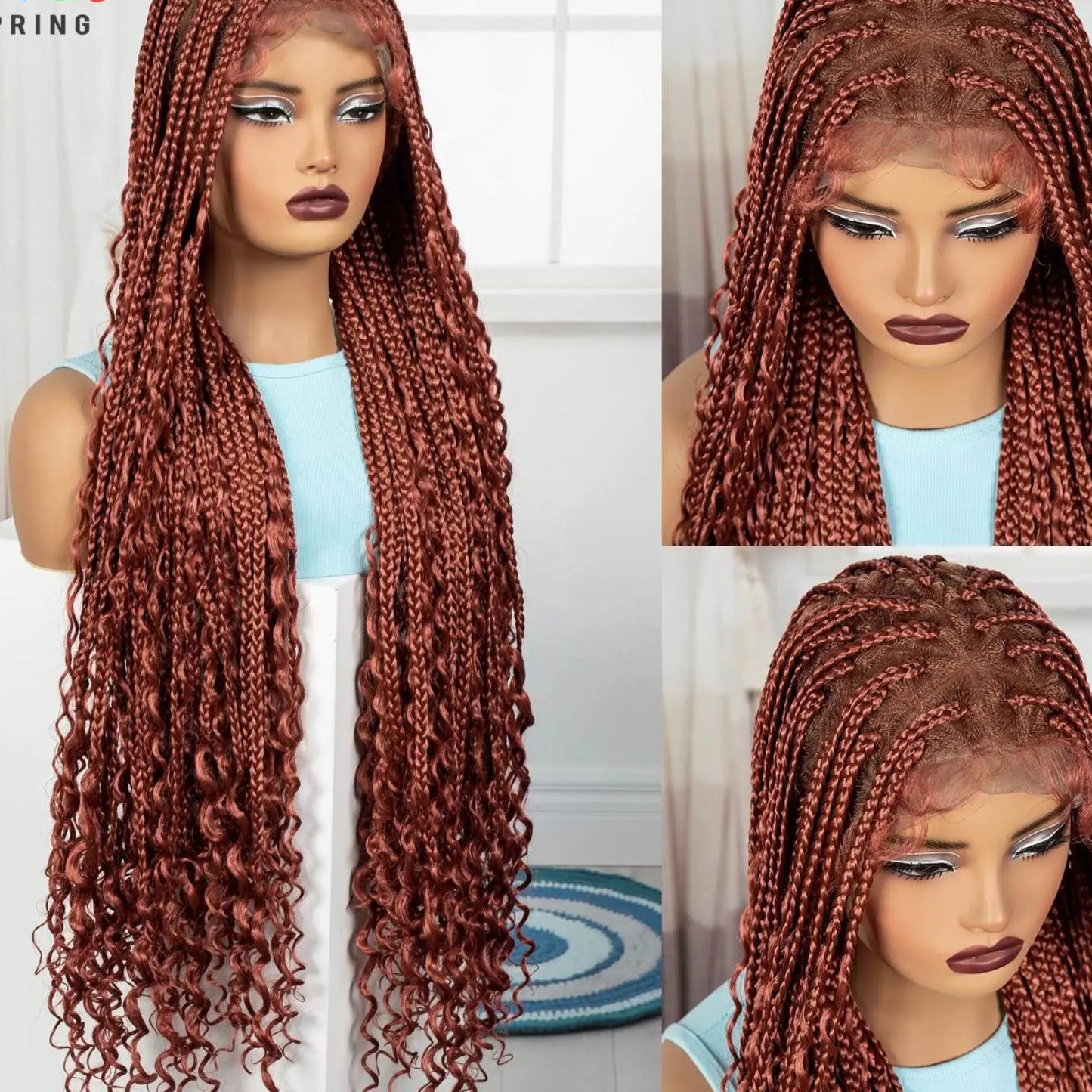 36 Inch Knotless Box Braided Wig with Curly Ends | Full Lace Boho Braided Wig | 5 Colors Luxegan