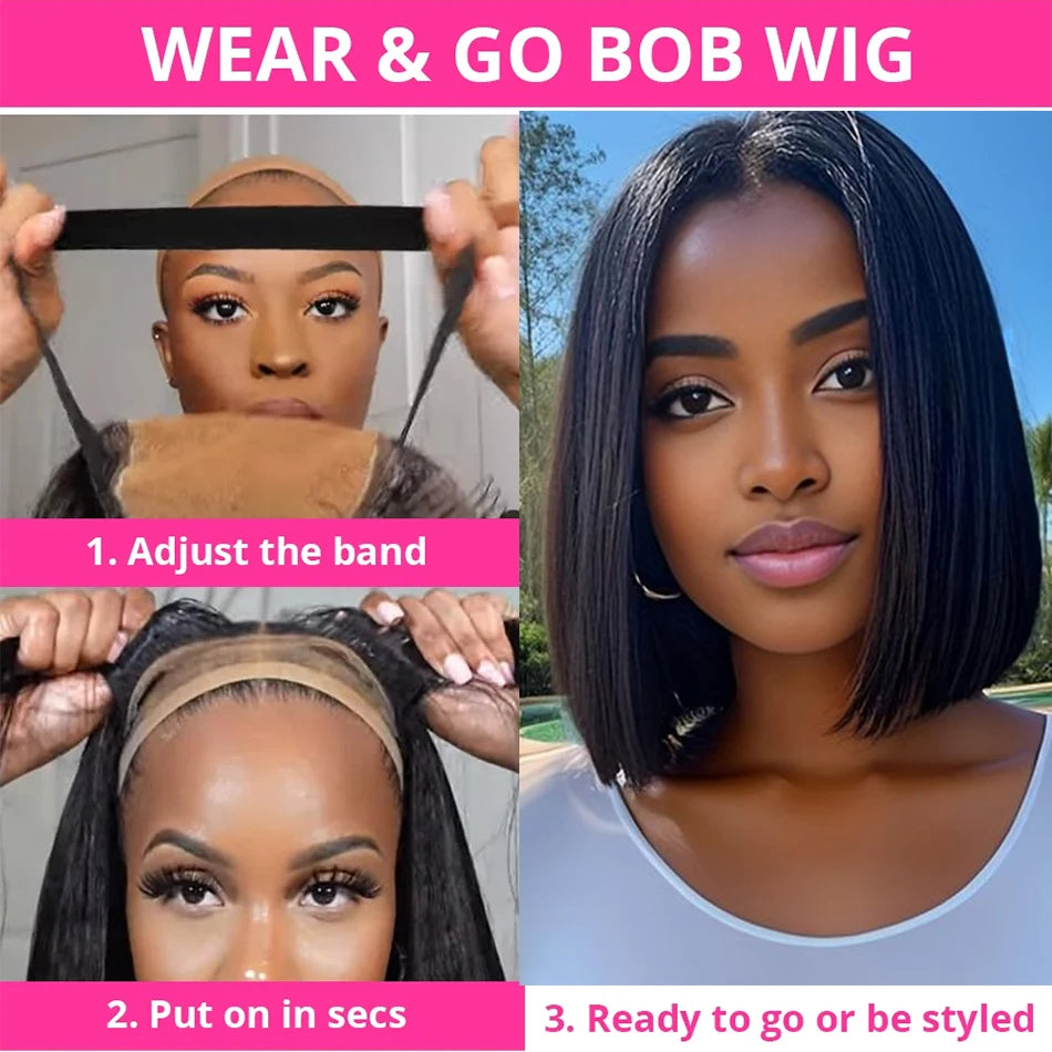 Wear And Go Glueless Bob Wigs 13x4 Bone Straight Lace Front Human Hair Wigs for Women Brazilian Transparent Lace Frontal Wigs