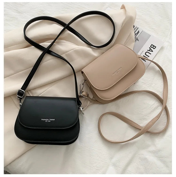 PU Leather Solid Saddle Bag | Hard Minimalistic Crossbody for Commute Luxegan 