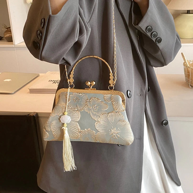 Chinese Style Embroidered Shoulder Bag | Elegant Handbag & Retro Small Square Bag (Wedding Party Luxury Designer Women's Evening Clutch) Luxegan